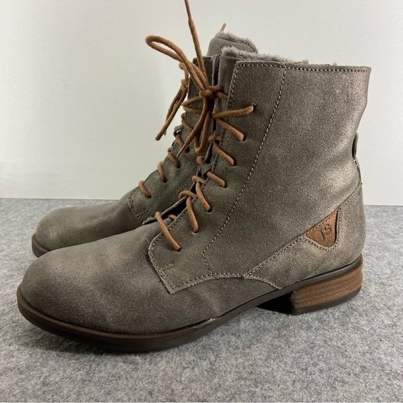 Josef Seibel Shoes - Josef Seibel Sanja Metallic Pewter Leather Ankle Lined Combat Boot Women’s 8